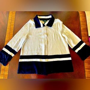 Lauren Ralph Lauren White Black Accent Open Jersey 100%Cotton Blazer Jacket Sz L